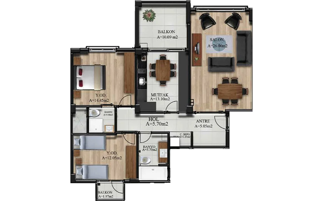 A - B 2+1 Kat Planı