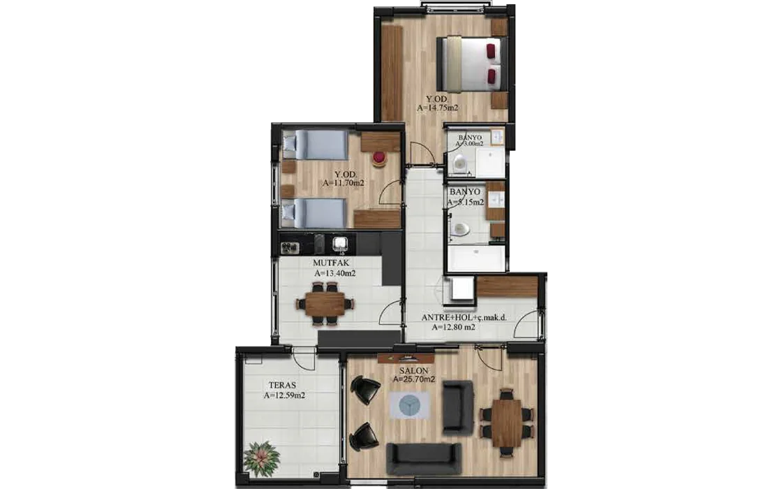 C - D 2+1 Zemin ve Kat Planı