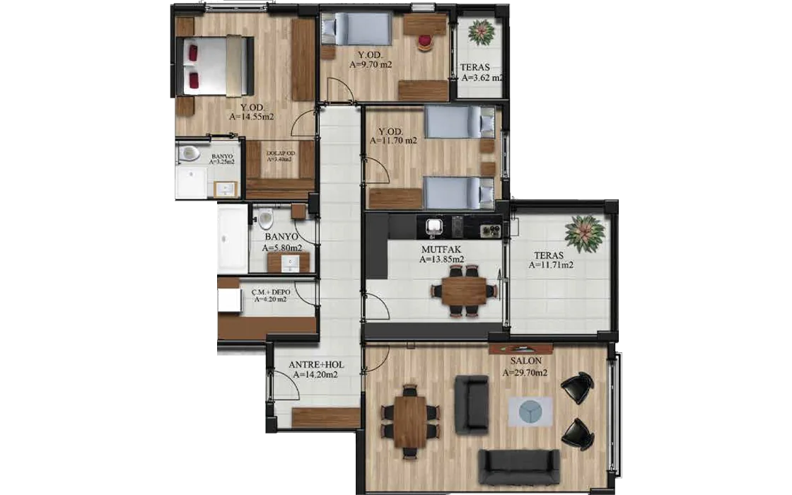 C - D 3+1 Zemin ve Kat Planı